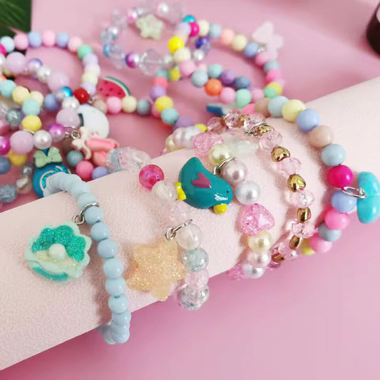 5Pcs/Set Children Cute Unicorn Cartoon Heart Star Bracelet For Kids Girls Elastic Candy Beads Bracelets Lovely Jewelry